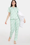 Zivame Summer Treat Knit Poly Pyjama Set - Pastel Green — thumbnail 5